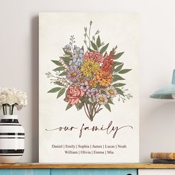Family Boho Birth Flower Bouquet Flowers Gift For Mom, Grandma, Family - Personalized Poster – view 2