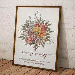 Family Boho Birth Flower Bouquet Flowers Gift For Mom, Grandma, Family - Personalized Poster – view 4