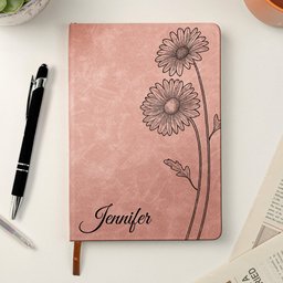 Custom Name Journal Birth Month Flower Gift - Personalized Leather Journal – view 2