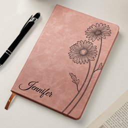 Custom Name Journal Birth Month Flower Gift - Personalized Leather Journal – view 5