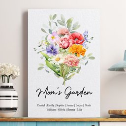 Family Birth Flower Bouquet Flowers Gift For Mom, Grandma, Family - Personalized Poster – view 2