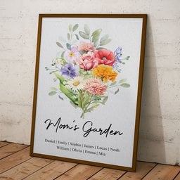 Family Birth Flower Bouquet Flowers Gift For Mom, Grandma, Family - Personalized Poster – view 4