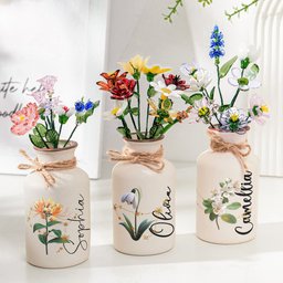 Custom Birth Month & Zodiac Star Sign For Her, Daughter, Wife, Sister - Personalized Ceramic Vase (Vase Only, Flowers Exclude