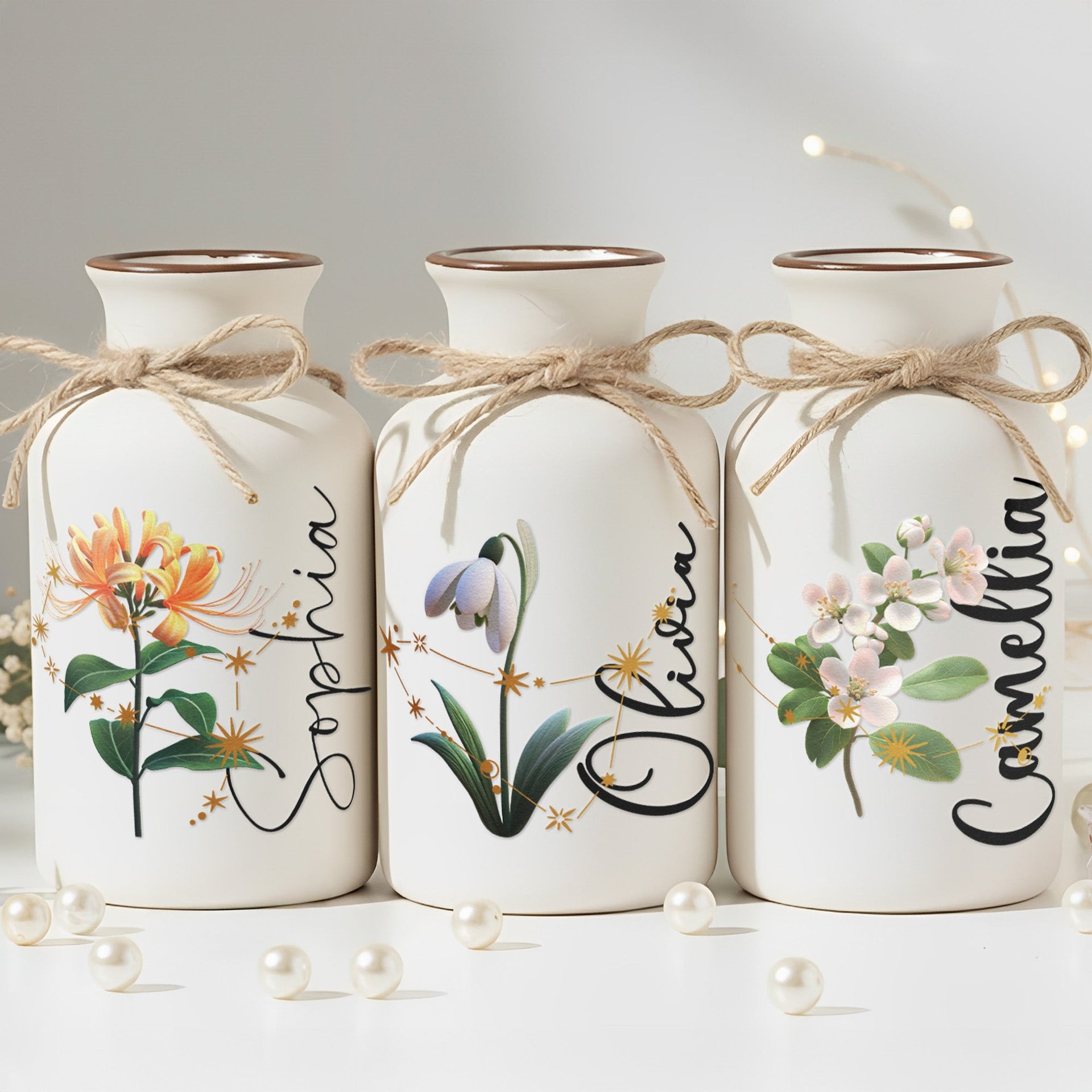 Custom Birth Month & Zodiac Star Sign For Her, Daughter, Wife, Sister - Personalized Ceramic Vase (Vase Only, Flowers Exclude