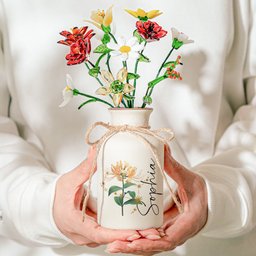 Custom Birth Month & Zodiac Star Sign For Her, Daughter, Wife, Sister - Personalized Ceramic Vase (Vase Only, Flowers Exclude