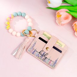 Custom Birth Flower & Name For Her, Wife, Daughter, Sister - Personalized Keychain Wristlet Leather Wallet – view 2