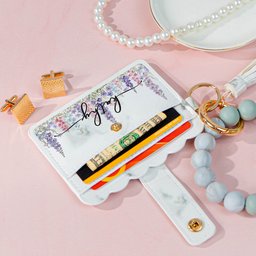 Custom Birth Flower & Name For Her, Wife, Daughter, Sister - Personalized Keychain Wristlet Leather Wallet – view 5