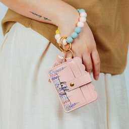 Custom Birth Flower & Name For Her, Wife, Daughter, Sister - Personalized Keychain Wristlet Leather Wallet – view 3