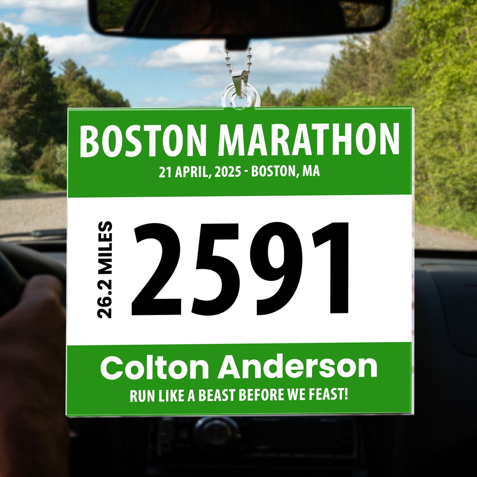 Race Bib For Runner - Personalized Rear View Mirror Accessory