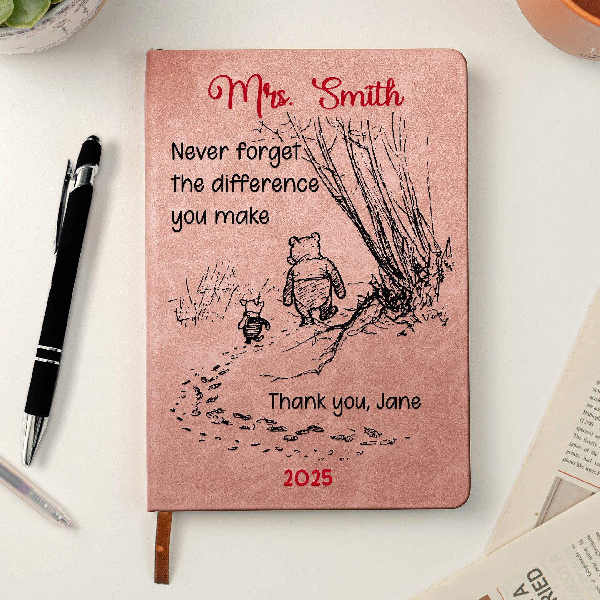 Never Forget The Difference You Make - Thank You Gift - Personalized Leather Journal