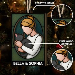 A Girl And Her Cat - Personalized Wooden Ornament – view 5