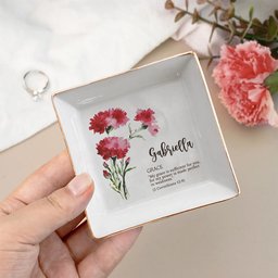 Custom Birth Flower Initial With Bible Verse - Personalized Jewelry Dish – view 3