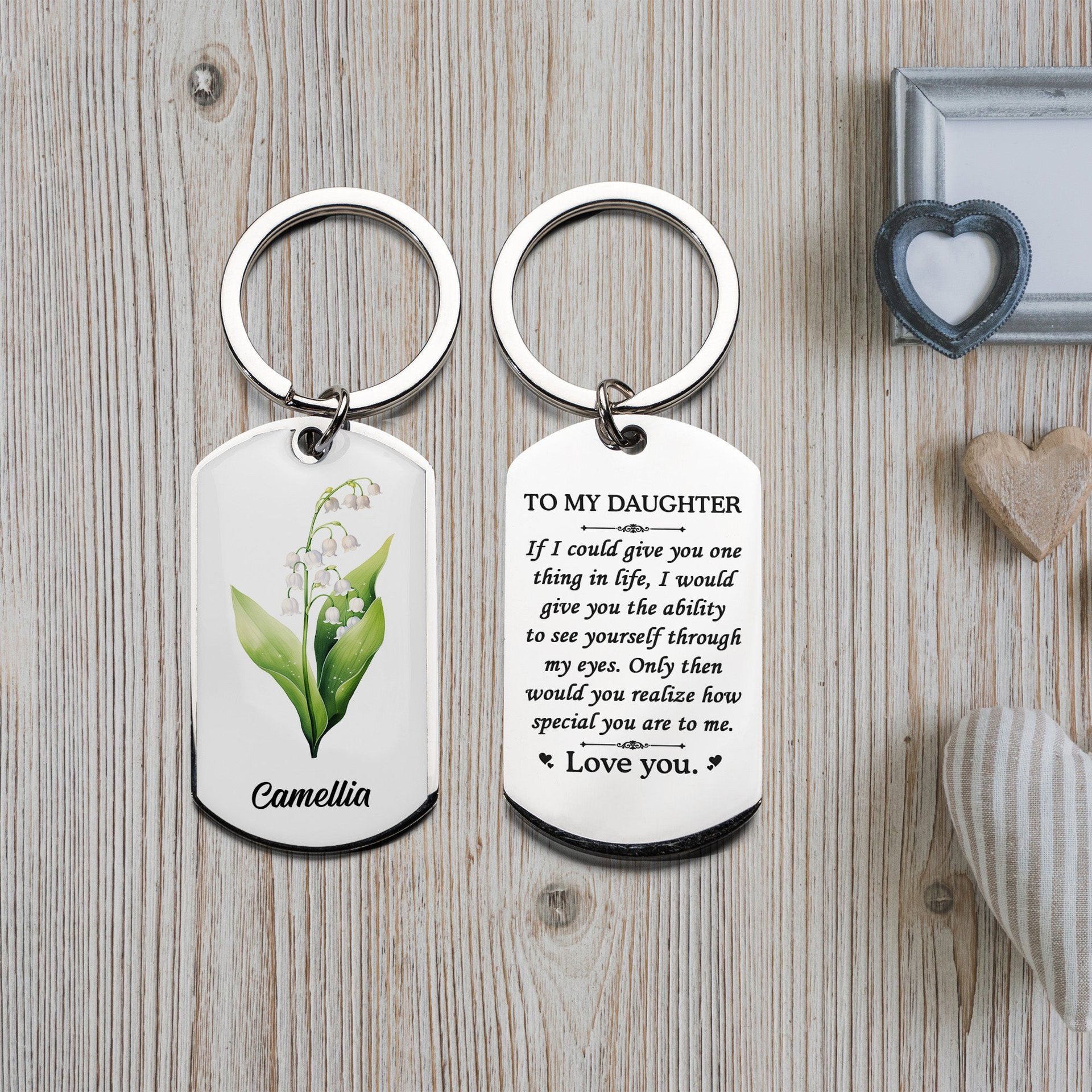 Birth Flower Daughter, Granddaughter - Personalized Stainless Steel Keychain