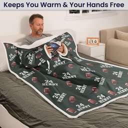 Custom Name, Number Baseball, Basketball, Football, Hockey - Personalized Wearable Blanket With Sleeves – view 2