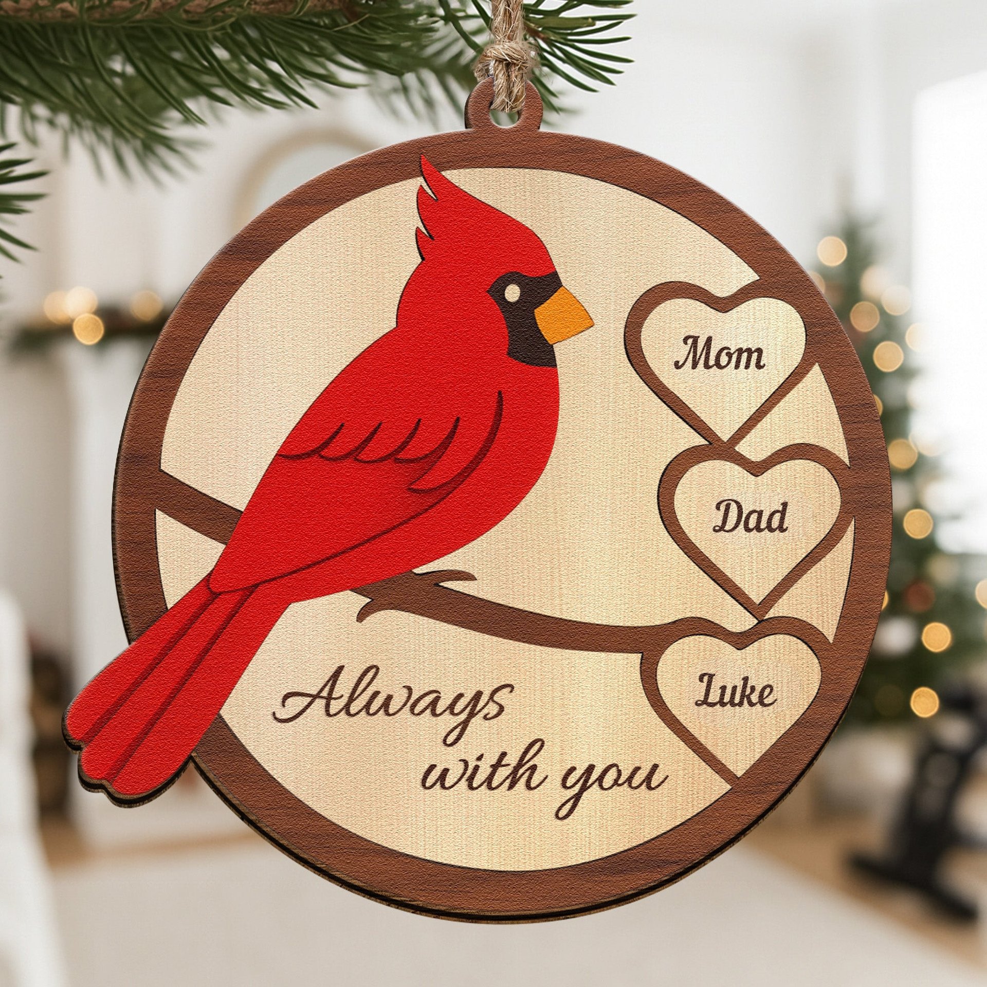 Mom, Dad Always With You, Cardinal Memorial - Personalized Wooden Ornament