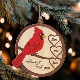Mom, Dad Always With You, Cardinal Memorial - Personalized Wooden Ornament – view 5