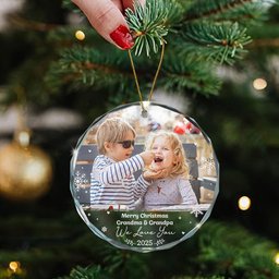 Merry Christmas Grandparents - Personalized Glass Photo Ornament – view 5