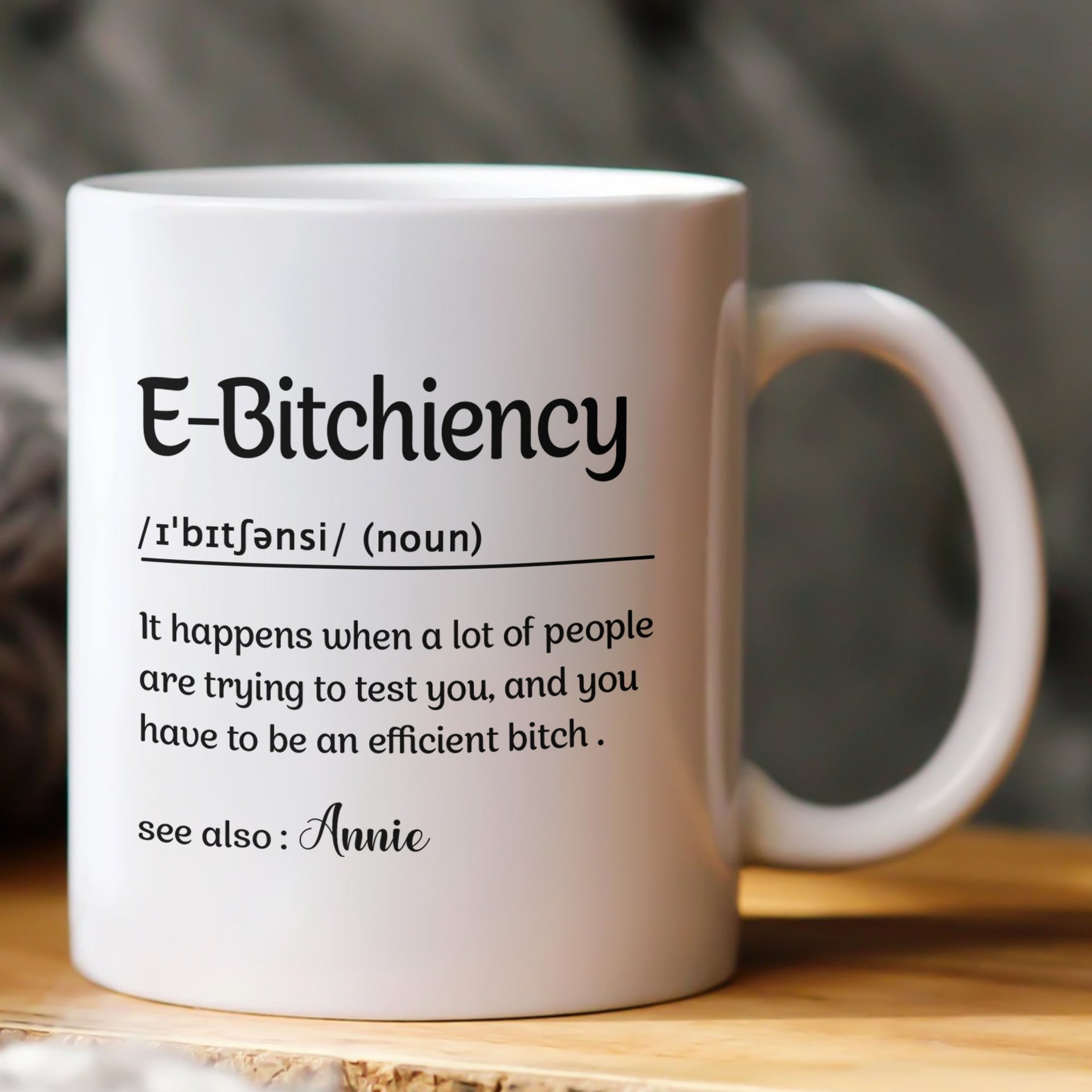 Funny Mug - E-B!Tchiency, B!tchalante, Ambitchous - Exchange Gifts, Elephant Gift For Coworkers - Personalized Mug