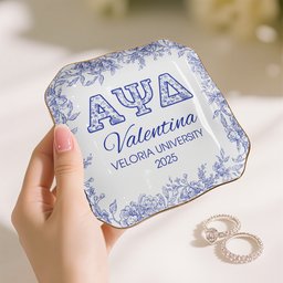 Sorority Girl Gift Custom Name Toile De Jouy - Personalized Jewelry Dish – view 3