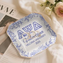 Sorority Girl Gift Custom Name Toile De Jouy - Personalized Jewelry Dish – view 2