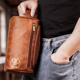 American Football Custom Name - Personalized Leather Toiletry Bag – view 4