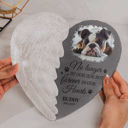 No Longer By Our Side Forever In Our Hearts - Personalized Photo Memorial Garden Stone – view 4