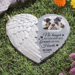 No Longer By Our Side Forever In Our Hearts - Personalized Photo Memorial Garden Stone – view 2