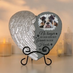 No Longer By Our Side Forever In Our Hearts - Personalized Photo Memorial Garden Stone – view 5