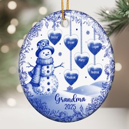 Grandma Snowman Christmas Toile De Jouy - Personalized Ceramic Ornament – view 2