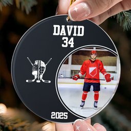 Hockey Player - Personalized Acrylic Photo Ornament – view 2