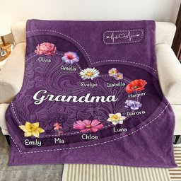 Grandma - Flower Version - Personalized Blanket – view 3