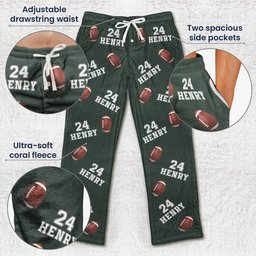 Custom Name, Number Baseball, Basketball, Football, Hockey - Personalized Fleece Pajama Pants – view 5