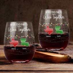 Never Too Far To Wine Together - Custom Multi States - Personalized Stemless Wine Glass – view 2
