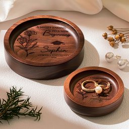 Graduation Gift For Her - Custom Birth Flowers - Personalized Wood Ring Dish – view 2