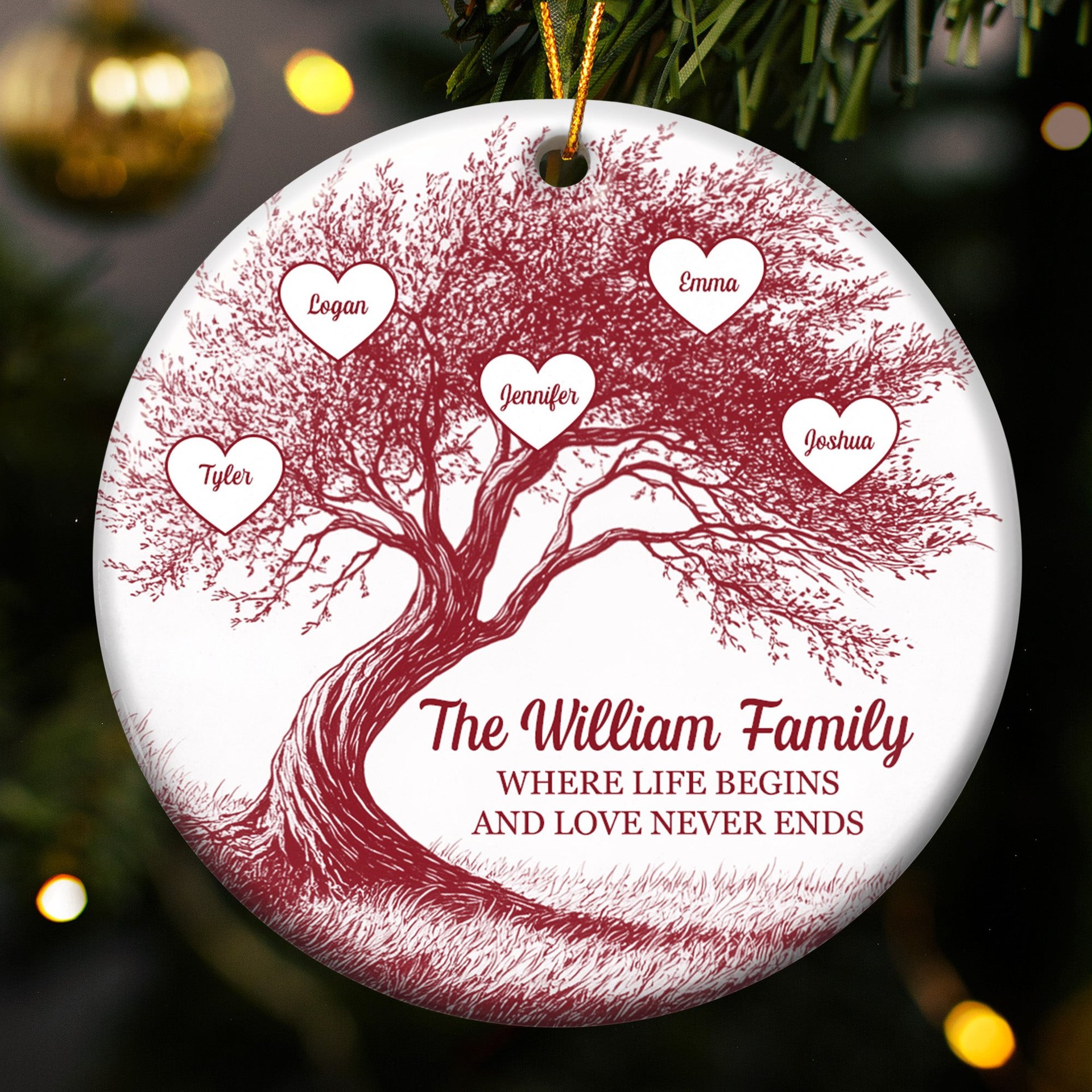 Where Life Begins And Love Never Ends - Personalized Ceramic Ornament