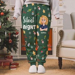 Silent Night Nurse Christmas Gift - ICU ER CRNA Anesthesia - Personalized Sweatpants