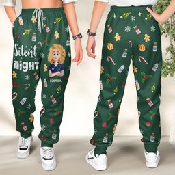 Silent Night Nurse Christmas Gift - ICU ER CRNA Anesthesia - Personalized Sweatpants – view 2