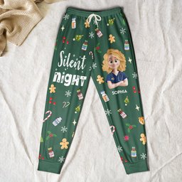 Silent Night Nurse Christmas Gift - ICU ER CRNA Anesthesia - Personalized Sweatpants – view 3