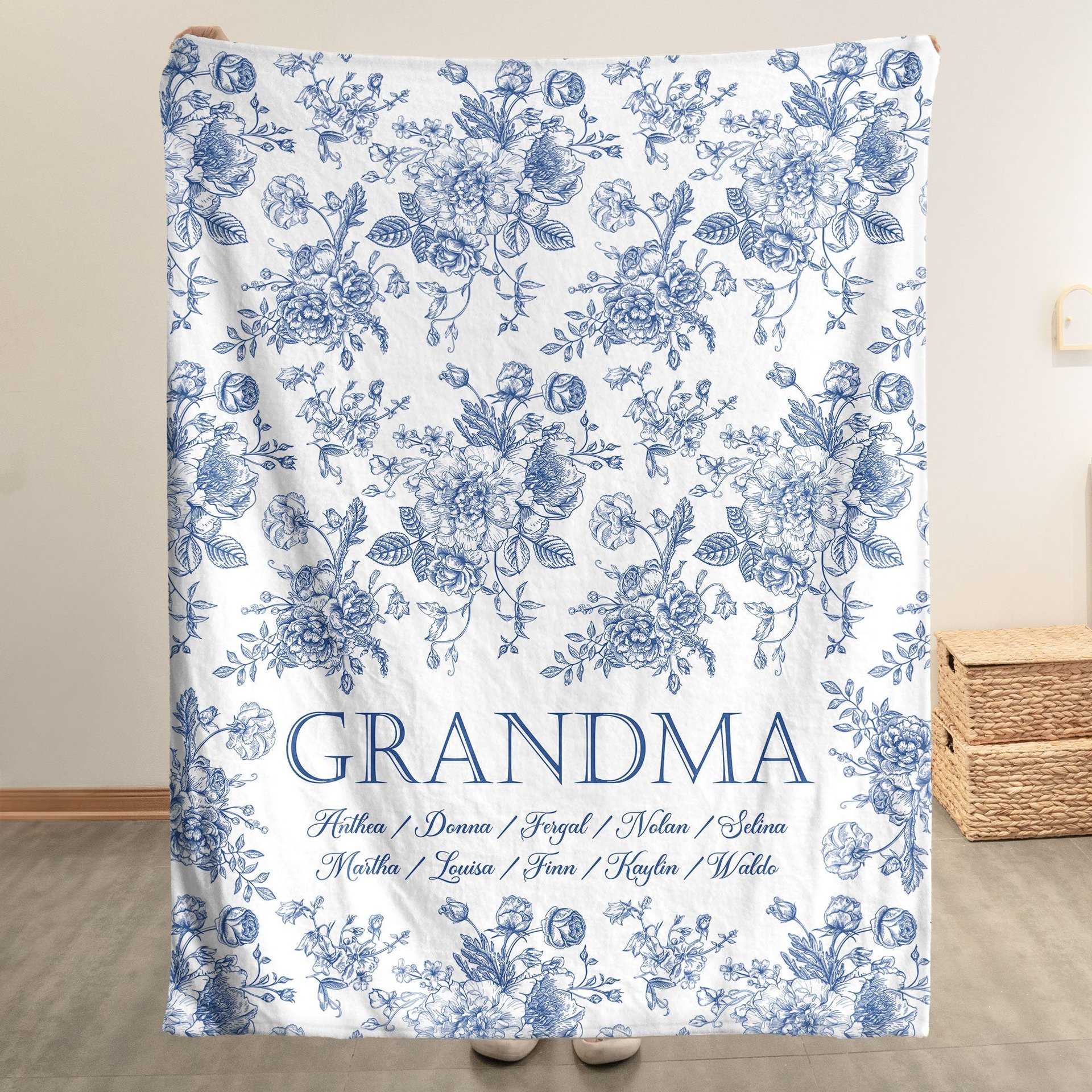 Grandma Custom Grandkids' Names Toile De Jouy - Personalized Blanket