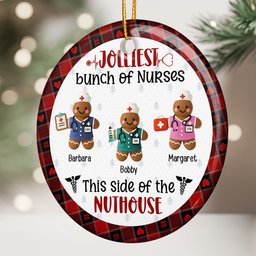 Jolliest Bunch Of Nurses This Side Of The Nuthouse - Personalized Ceramic Ornament – view 2