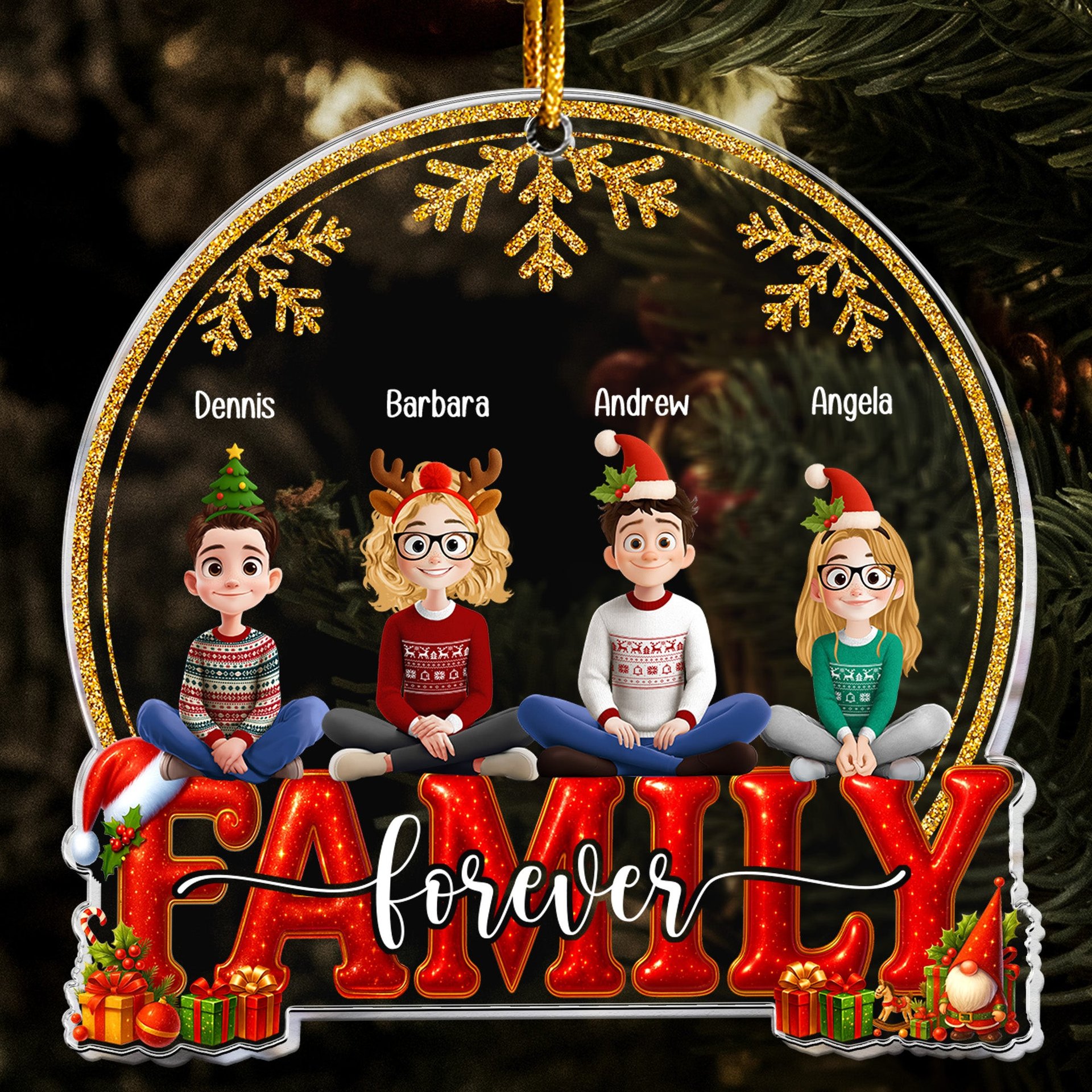2025 Family, Siblings, Sisters Christmas Gold & Red - Personalized Acrylic Ornament
