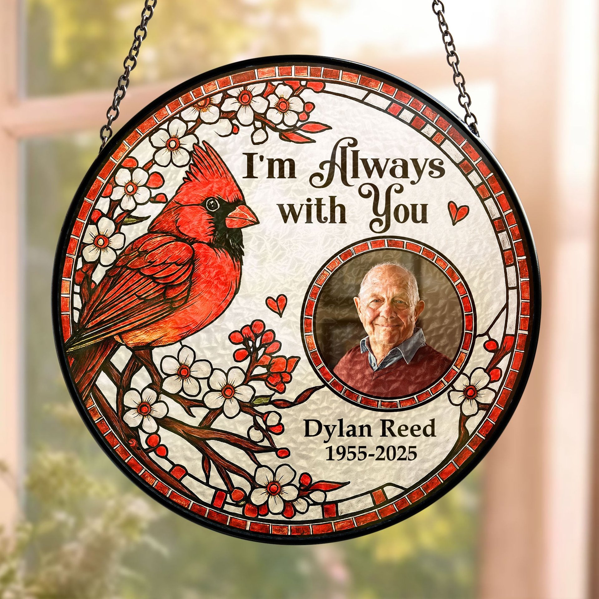 I'm Always With You Memorial Gift - Personalized Photo Stained Glass Window Hanging Suncatcher