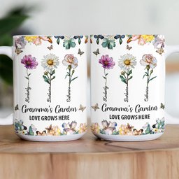 Grandma's Garden Love Grows Here Mosaic Birth Flower - Personalized Mug – view 3