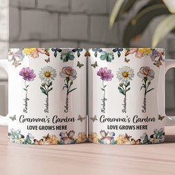 Grandma's Garden Love Grows Here Mosaic Birth Flower - Personalized Mug – view 2