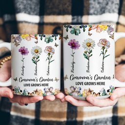 Grandma's Garden Love Grows Here Mosaic Birth Flower - Personalized Mug – view 4