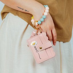 Custom Birth Flower For Daughter, Friend, Mom - Personalized Keychain Wristlet Leather Wallet – view 2