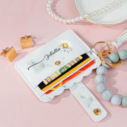 Custom Birth Flower For Daughter, Friend, Mom - Personalized Keychain Wristlet Leather Wallet – view 4