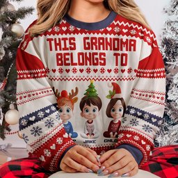 This Grandma Belongs To Grandkids - Personalized Ugly Sweater – view 2
