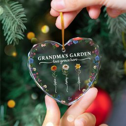 Grandma's Garden Love Grows Here - Personalized Heart Glass Ornament – view 4