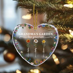 Grandma's Garden Love Grows Here - Personalized Heart Glass Ornament – view 3